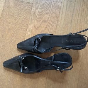 Vintage black leather Prada kitten heels
